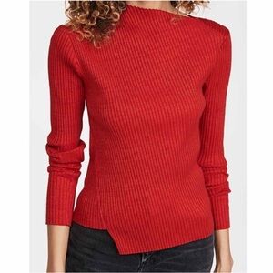 rag & bone Red Ribbed Long Sleeve Top